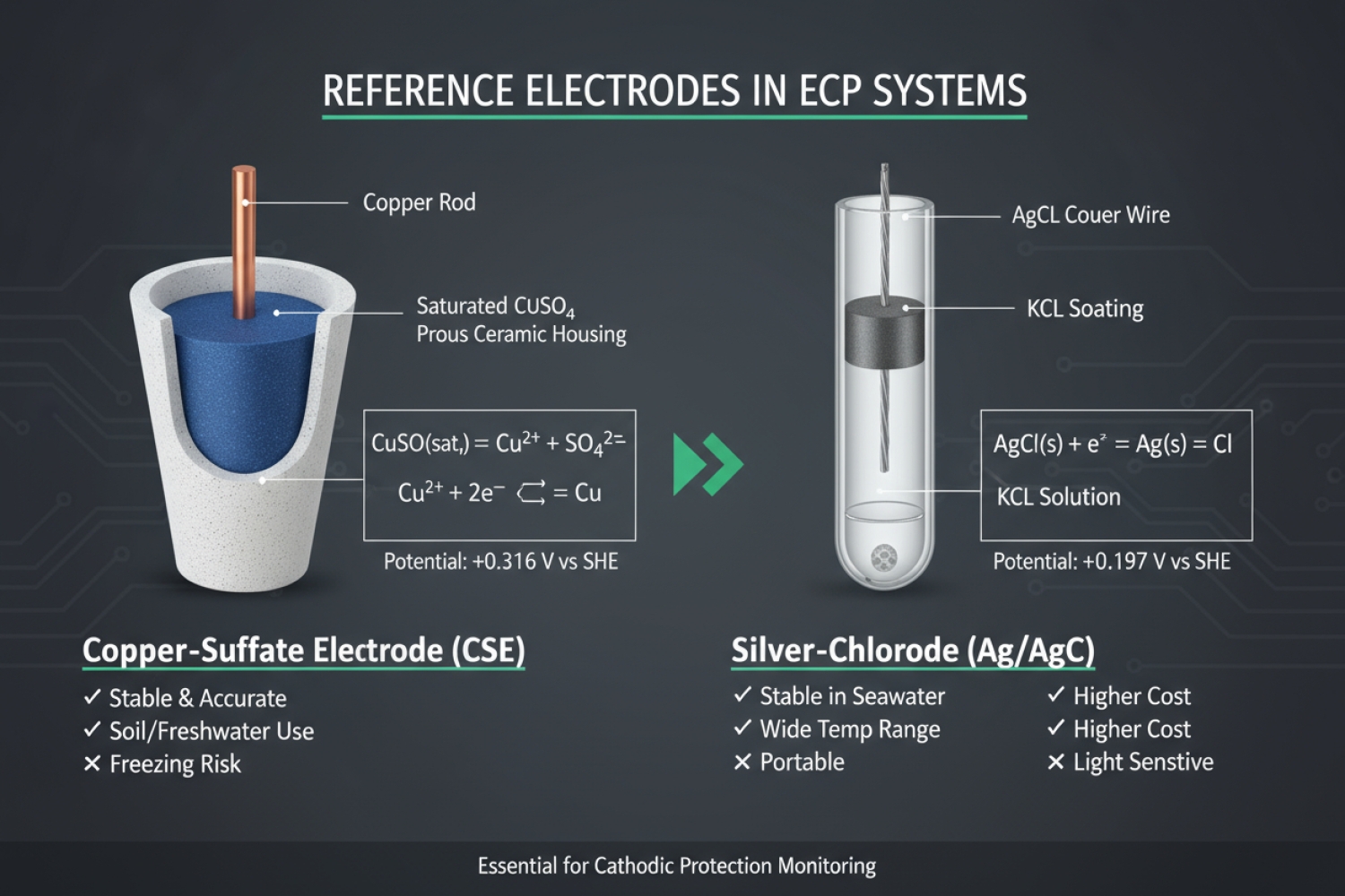 Электроды сравнения: медносульфатные и хлорсеребряные электроды в системах ЭХЗ